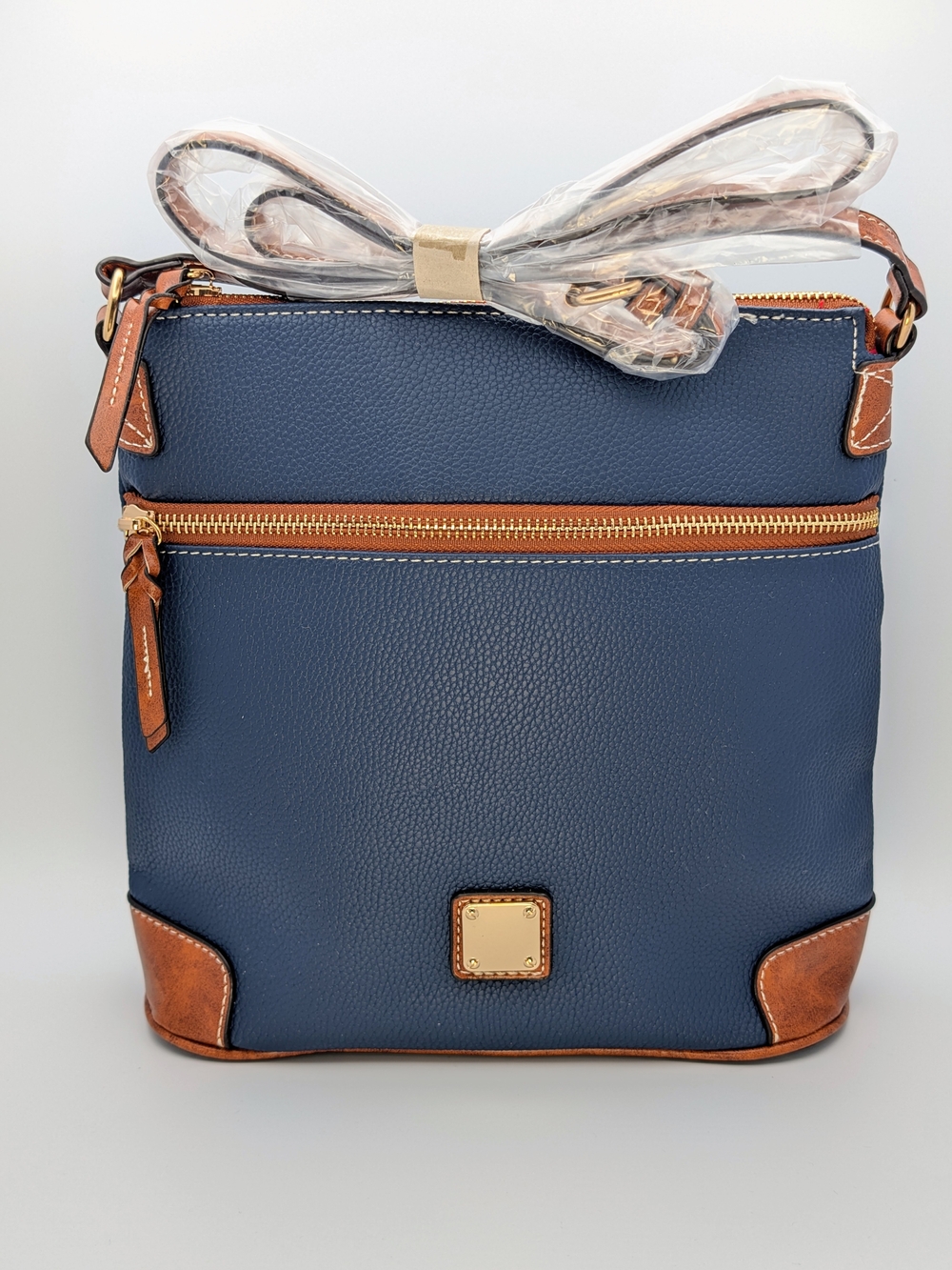 Navy Faux Leather Bag with Tan Trim - Stylish Everyday Carry